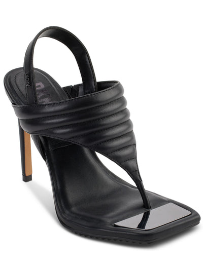 DKNY Womens Black Quilted Cushioned Ranae Square Toe Stiletto Slip On Leather Dress Slingback Sandal 6.5 M