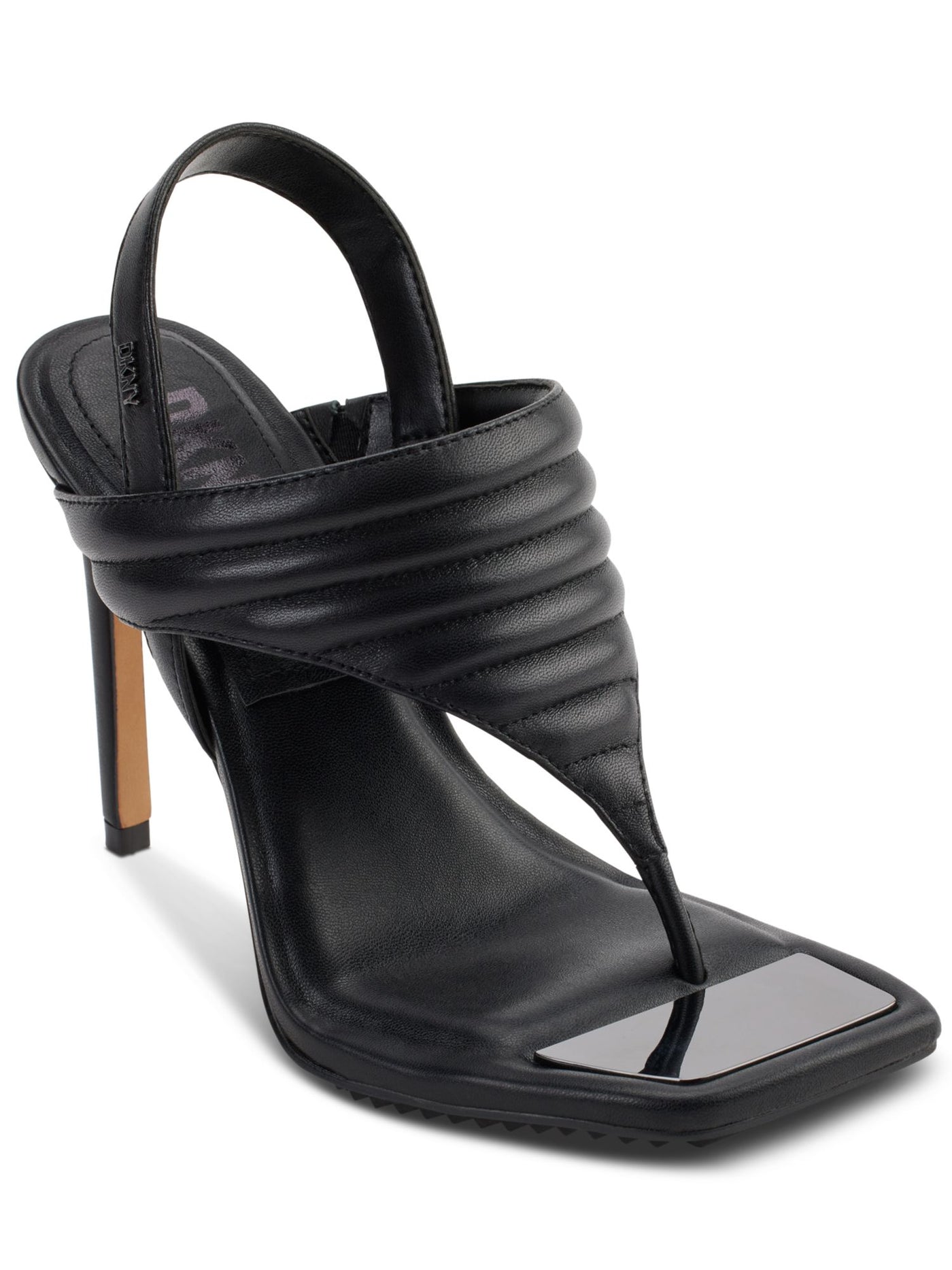 DKNY Womens Black Quilted Cushioned Ranae Square Toe Stiletto Slip On Leather Dress Slingback Sandal 5 M