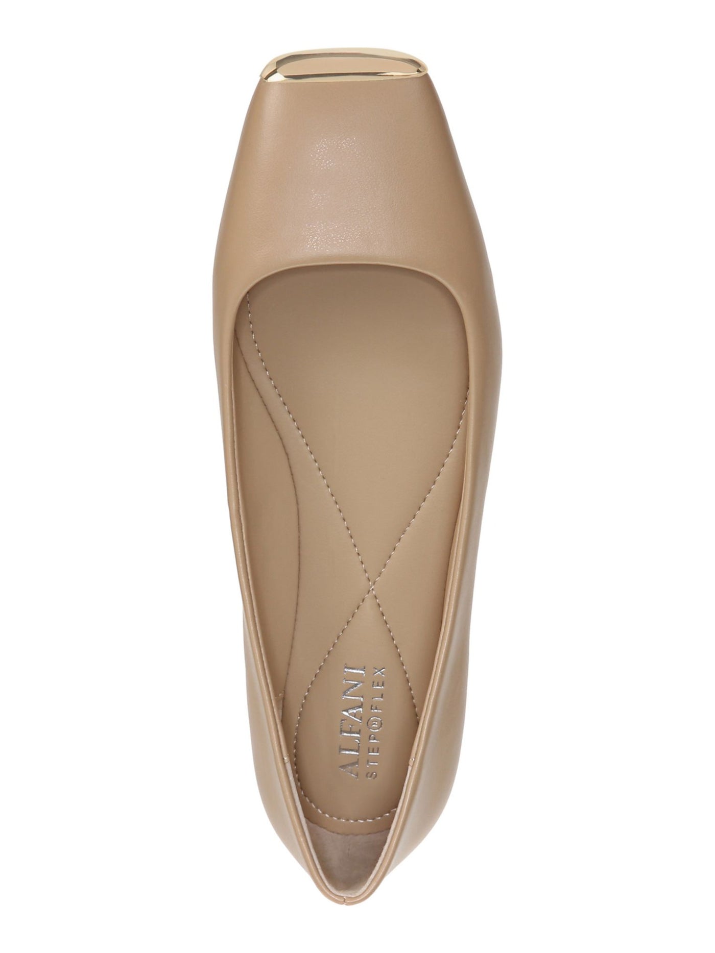 ALFANI Womens Beige Flexible Sole Padded Metallic Neptoon Square Toe Block Heel Slip On Flats Shoes 9 M