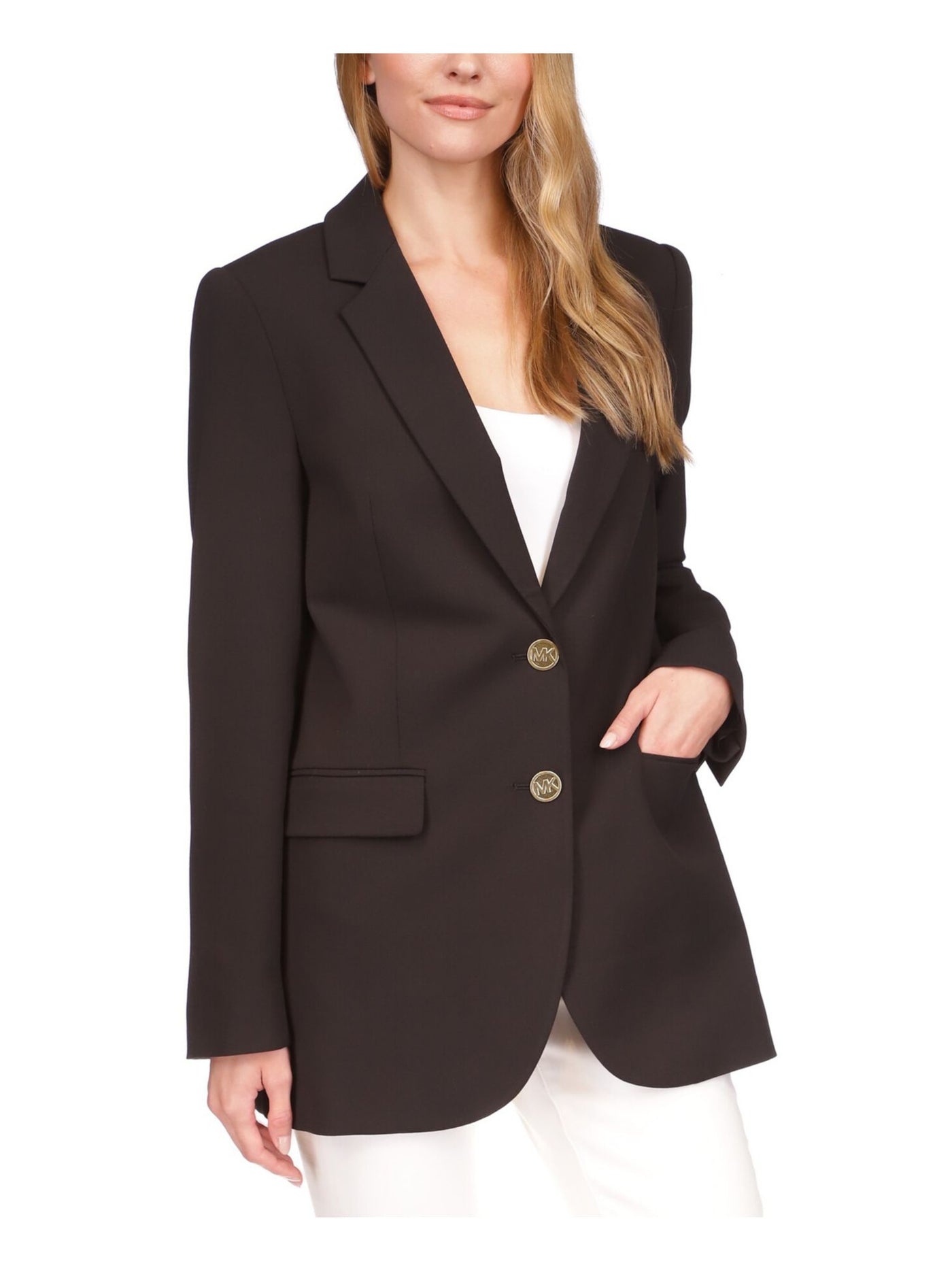 MICHAEL MICHAEL KORS Womens Black Pocketed Lined Notch Lapels Two-button Closure Wear To Work Blazer Jacket 10