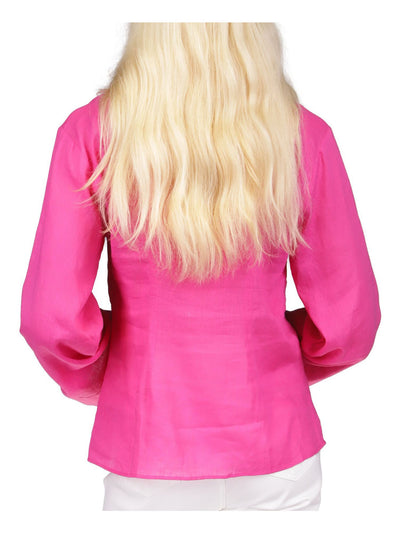 MICHAEL MICHAEL KORS Womens Pink Unlined Sheer Tie Front Bell Sleeve Split Button Up Top XS