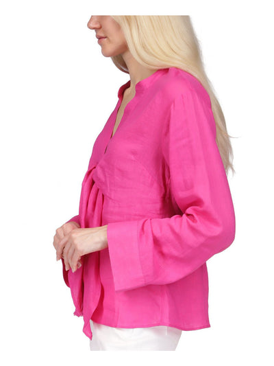 MICHAEL MICHAEL KORS Womens Pink Unlined Sheer Tie Front Bell Sleeve Split Button Up Top XL