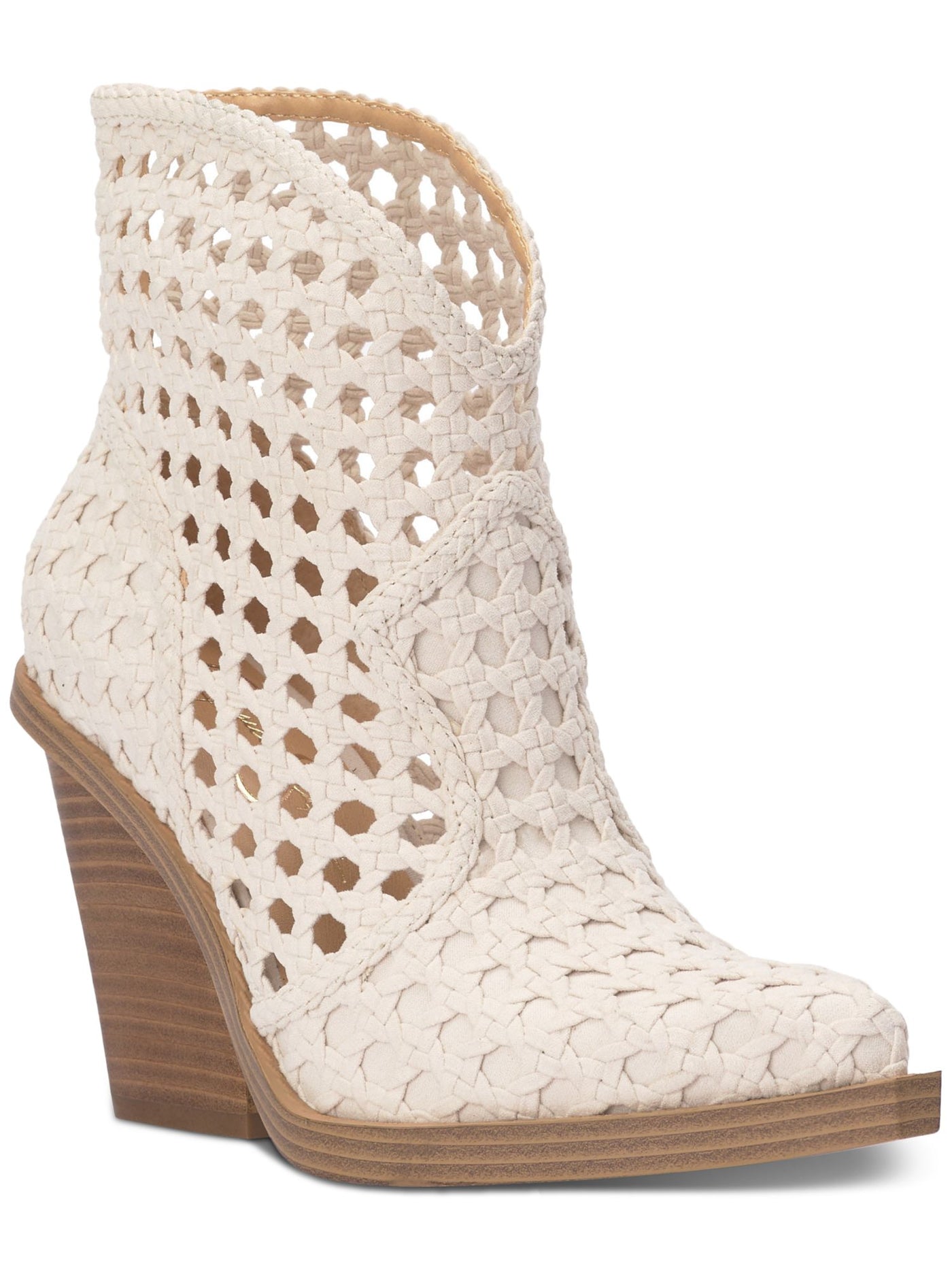 JESSICA SIMPSON Womens Beige Cut Out Padded Lukkah Almond Toe Stacked Heel Booties 9.5 M