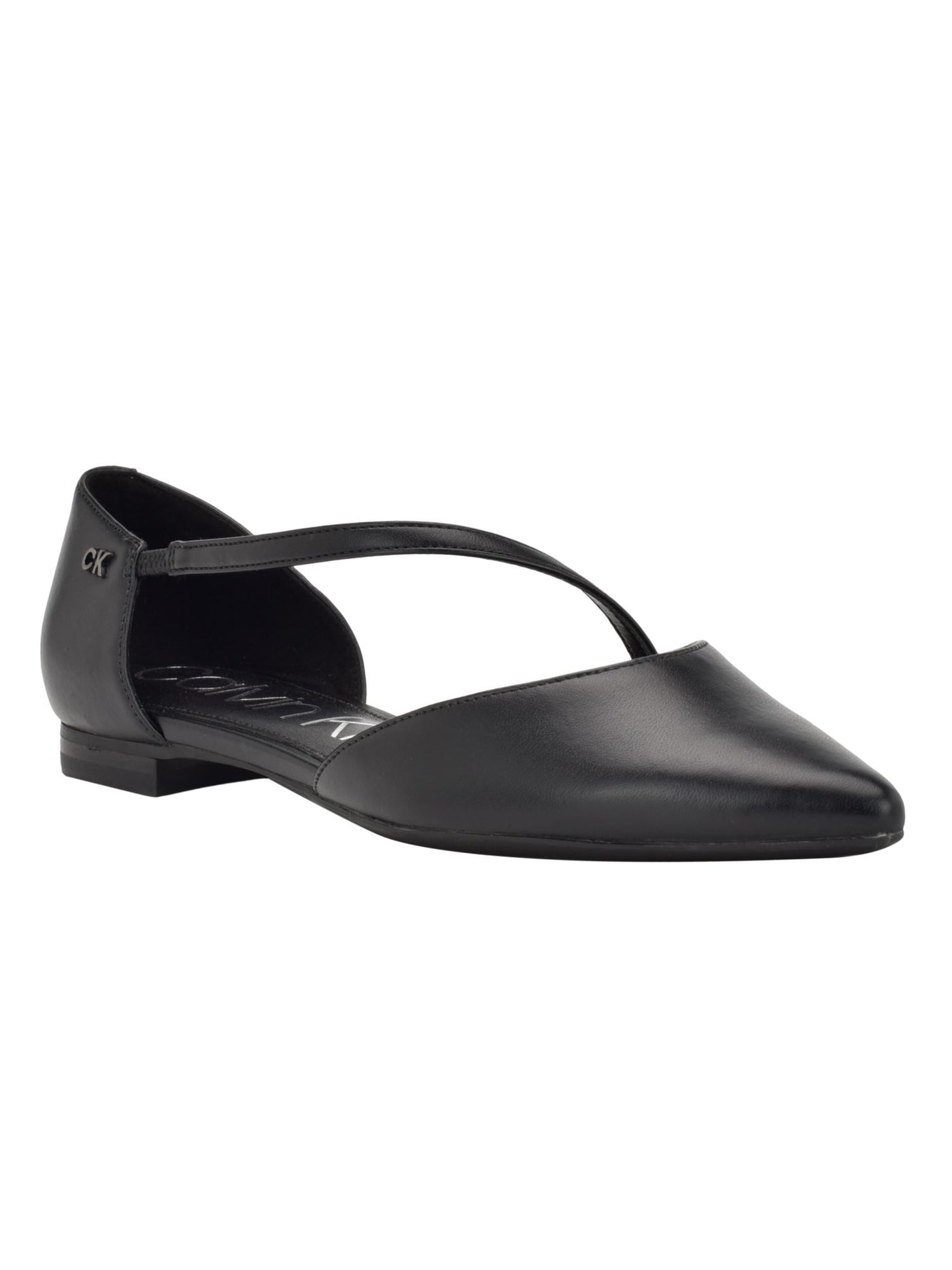 CALVIN KLEIN Womens Black Asymmetric Vamp Strap D Orsay Cushioned Sannie Pointed Toe Slip On Dress Flats Shoes 10 M