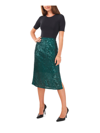 VINCE CAMUTO Womens Green Sequined Slitted Elastic Waist Lined Pull-on Midi Cocktail Pencil Skirt S