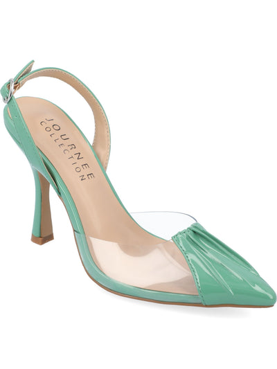 JOURNEE COLLECTION Womens Green Mixed Media Ruched Padded Ivyann Lucite Pointed Toe Stiletto Buckle Slingback 6
