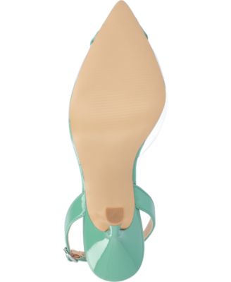JOURNEE COLLECTION Womens Green Mixed Media Ruched Padded Ivyann Lucite Pointed Toe Stiletto Buckle Slingback