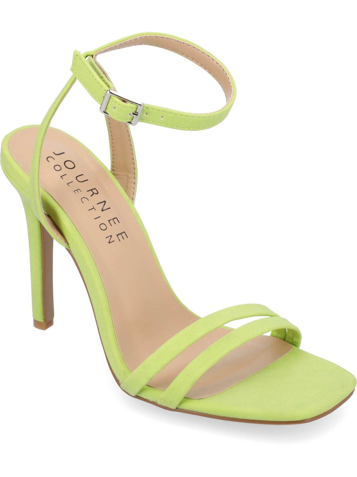 JOURNEE COLLECTION Womens Green Ankle Strap Padded Yevva Square Toe Stiletto Buckle Heeled Sandal 12