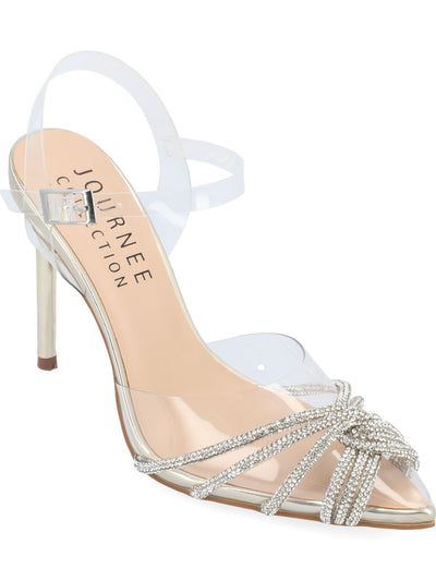 JOURNEE COLLECTION Womens Clear Translucent Ankle Strap Cushioned Rhinestone Embellished Elora Pointed Toe Stiletto Buckle Pumps Shoes 8