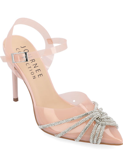 JOURNEE COLLECTION Womens Pink Translucent Ankle Strap Cushioned Rhinestone Embellished Eleora Pointed Toe Stiletto Buckle Dress Pumps Shoes 8.5