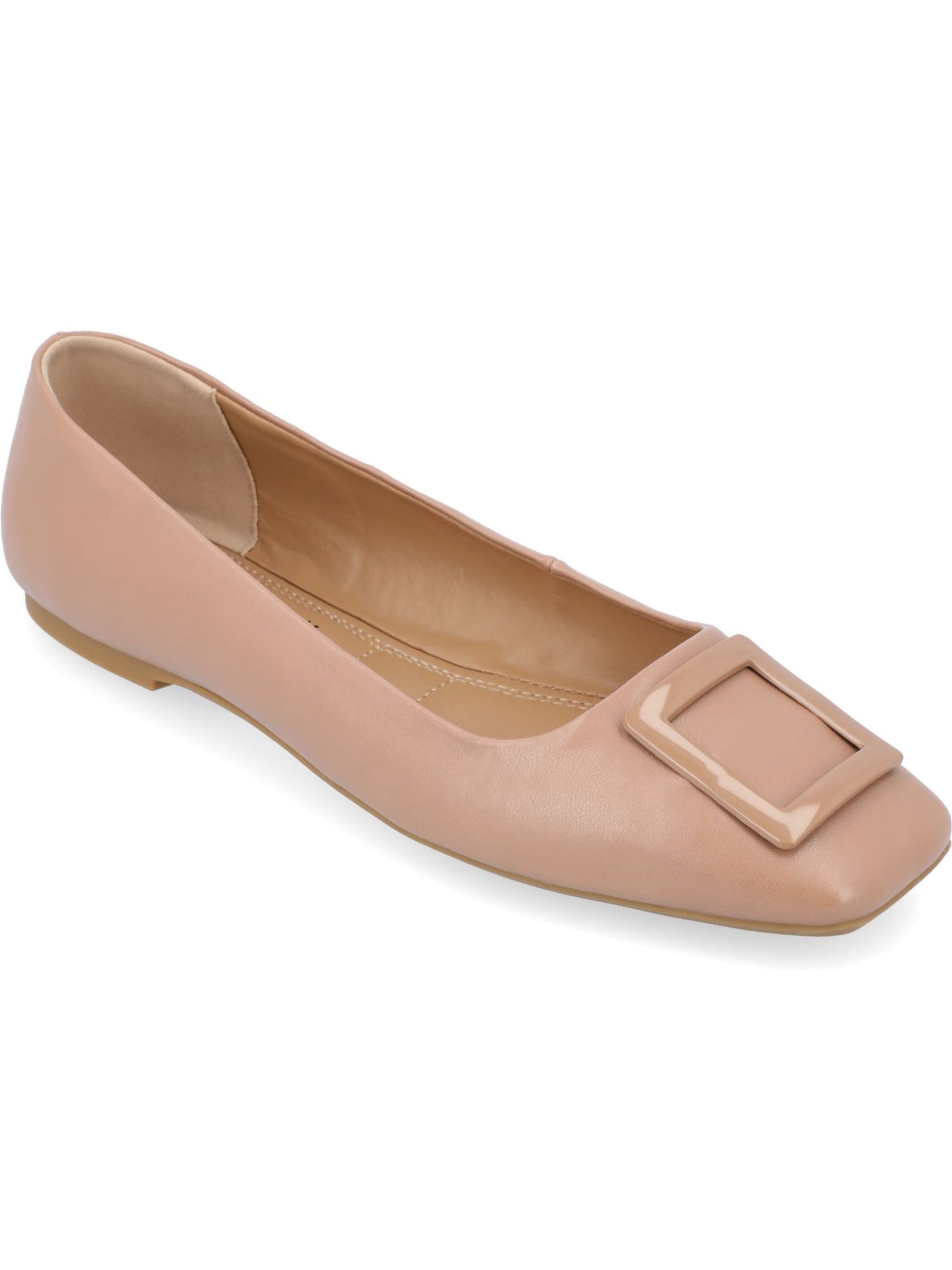 JOURNEE COLLECTION Womens Beige Buckle Accent Cushioned Zimia Square Toe Slip On Ballet Flats 8.5