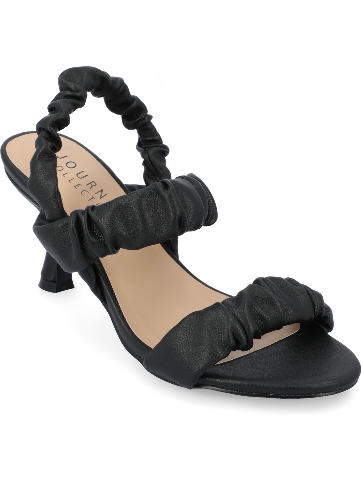JOURNEE COLLECTION Womens Black Strappy Ruched Padded Amaree Round Toe Flare Slip On Dress Slingback Sandal 8.5