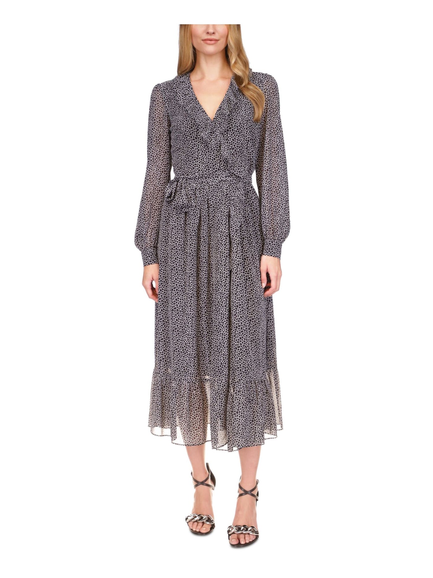MICHAEL MICHAEL KORS Womens Black Lined Sheer Tie Ruffled Animal Print – Bobbi + Bricka