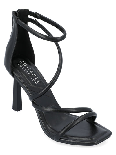 JOURNEE COLLECTION Womens Black Cushioned Goring Strappy Goring Strappy Marza Open Toe Stiletto Zip-Up Dress Heeled Sandal 9 M