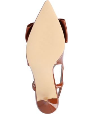 JOURNEE COLLECTION Womens Brown Bow Accent Cut Out Viera Bow Pointed Toe Stiletto Buckle Slingback