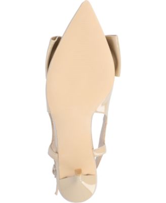 JOURNEE COLLECTION Womens Beige Bow Accent Cut Out Viera Pointed Toe Stiletto Buckle Slingback Sandal