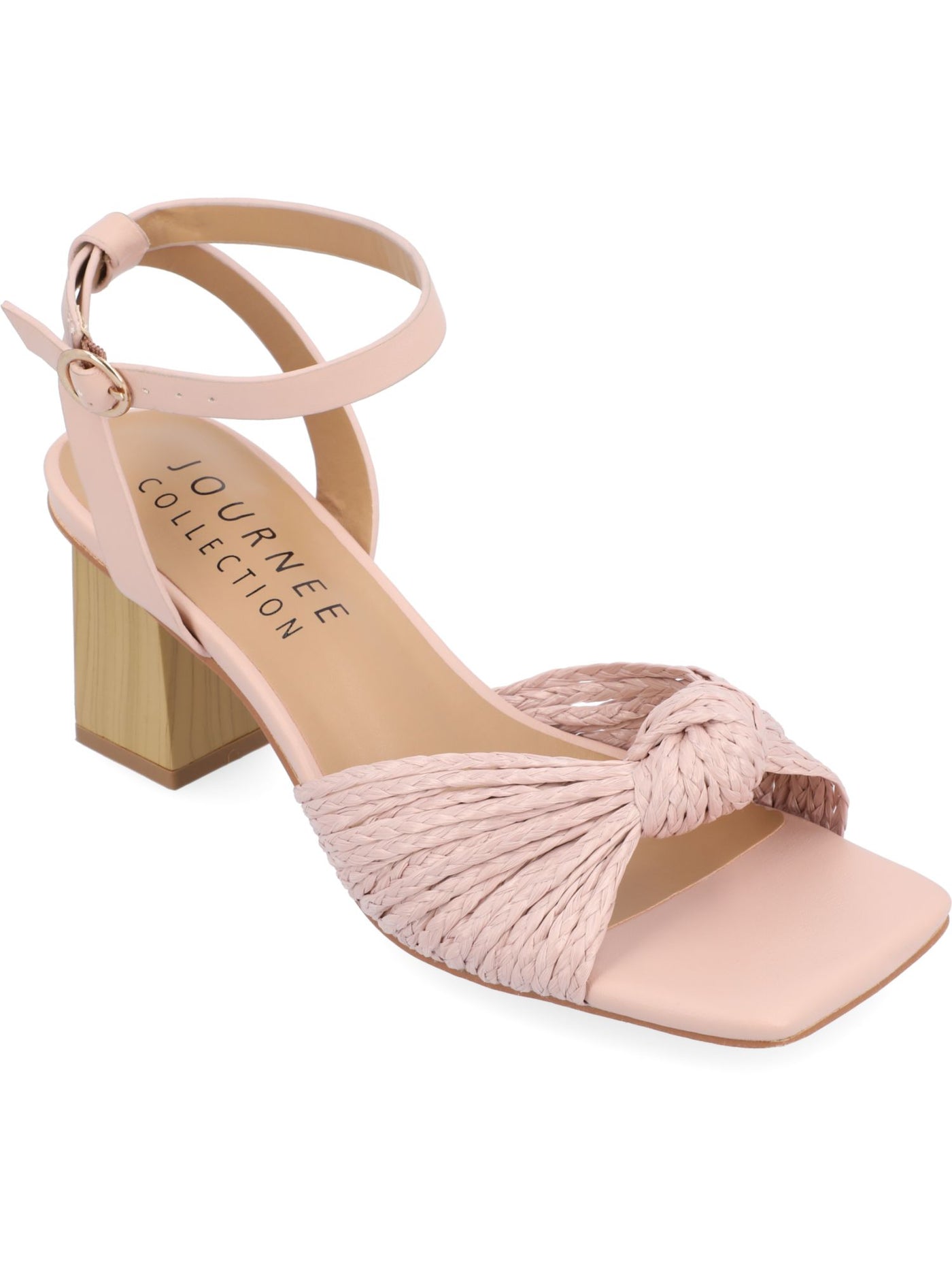 JOURNEE COLLECTION Womens Pink Mixed Media Knotted Padded Ankle Strap Braided Galinda Square Toe Block Heel Buckle Heeled Sandal 8