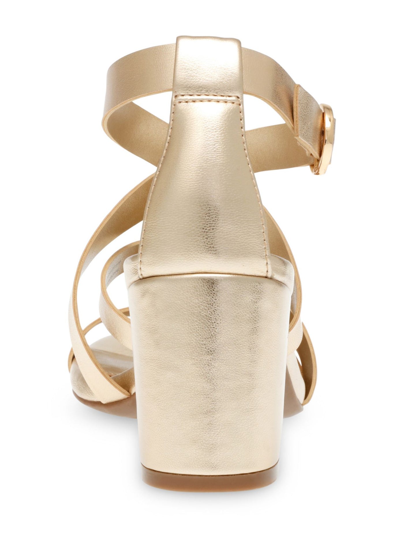 ANNE KLEIN Womens Gold Padded Asymmetrical Strappy Rowen Round Toe Block Heel Buckle Dress Sandals Shoes 7.5 M