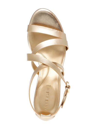 ANNE KLEIN Womens Gold Padded Asymmetrical Strappy Rowen Round Toe Block Heel Buckle Dress Sandals Shoes 7.5 M