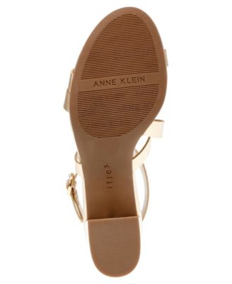 ANNE KLEIN Womens Gold Padded Asymmetrical Strappy Rowen Round Toe Block Heel Buckle Dress Sandals Shoes M