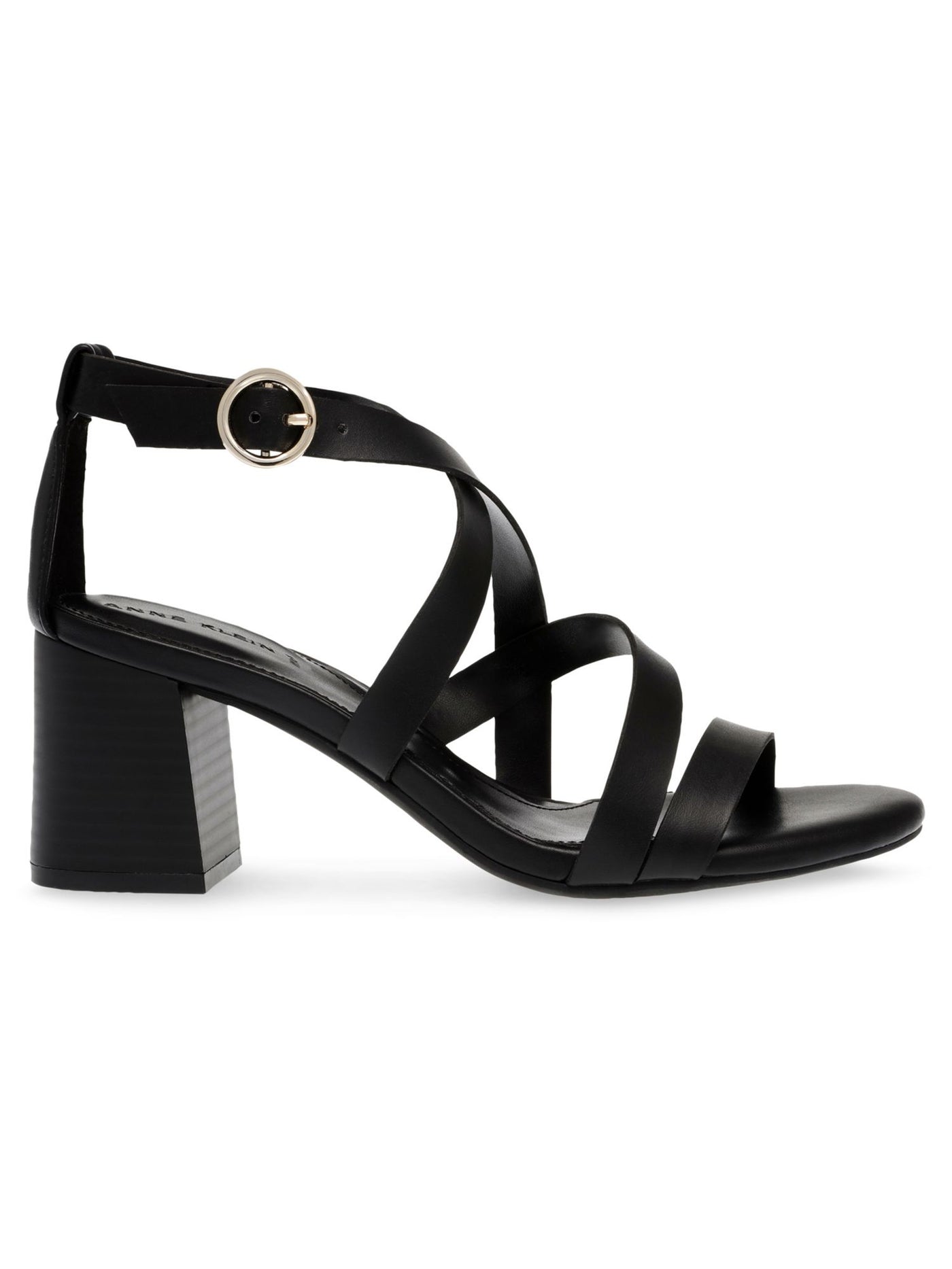 ANNE KLEIN Womens Black Strappy Padded Rowen Round Toe Block Heel Buckle Dress Heeled Sandal 11 M