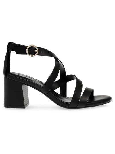 ANNE KLEIN Womens Black Strappy Padded Rowen Round Toe Block Heel Buckle Dress Heeled Sandal 11 M