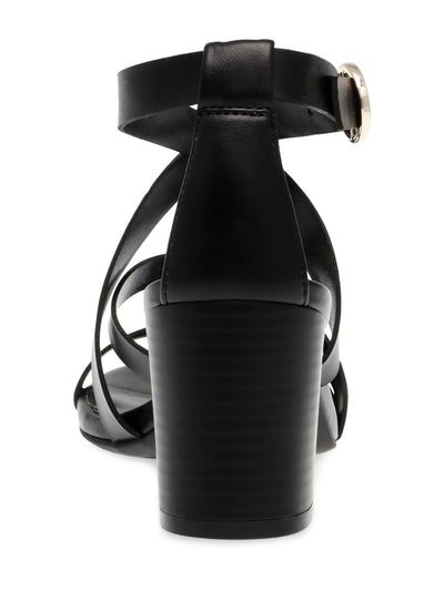 ANNE KLEIN Womens Black Strappy Padded Rowen Round Toe Block Heel Buckle Dress Heeled Sandal 11 M