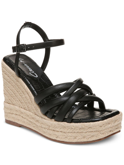 CIRCUS BY SAM EDELMAN Womens Black Padded Strappy Ankle Strap Irene Square Toe Wedge Buckle Espadrille Shoes 7 M