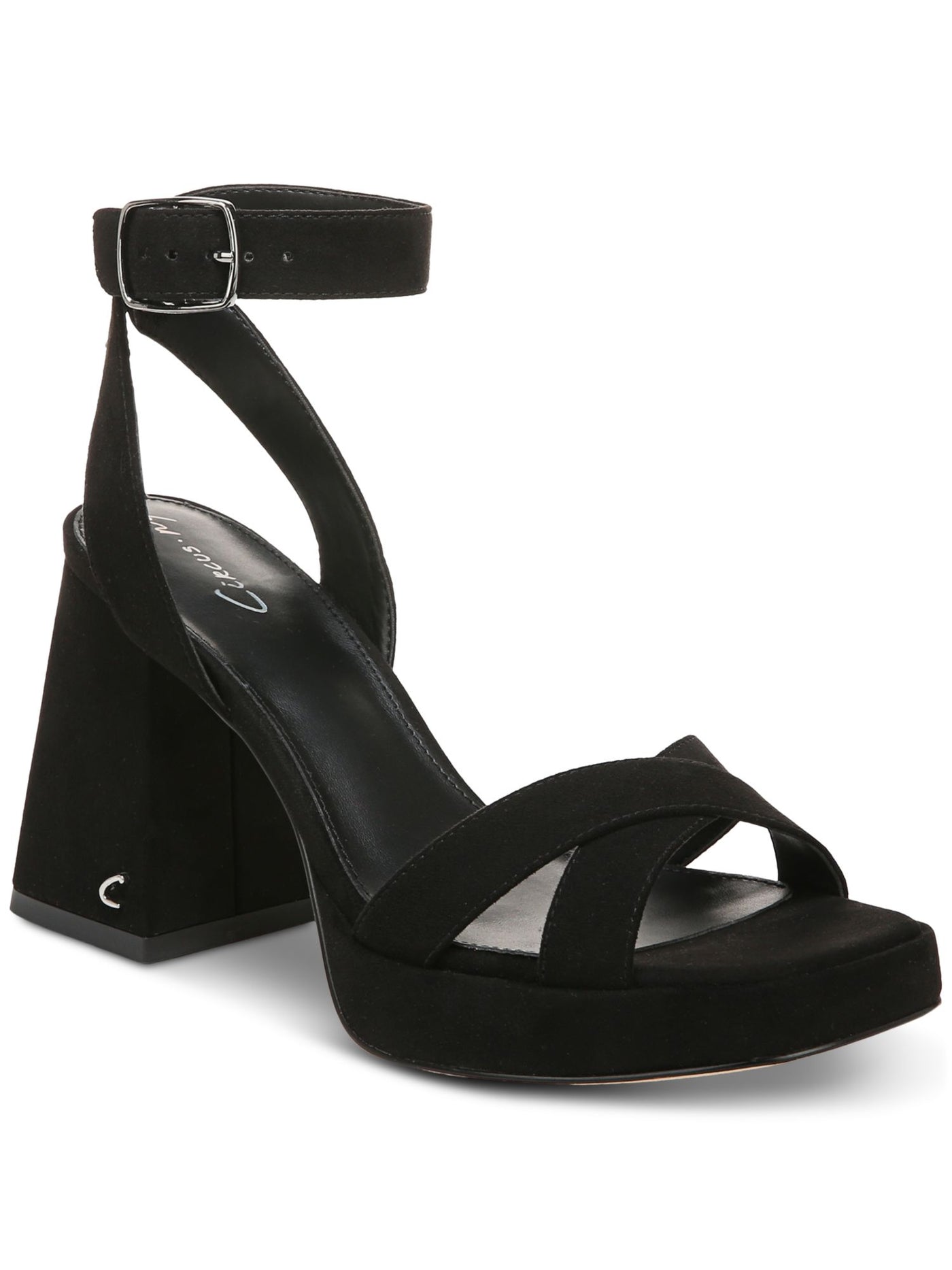 CIRCUS BY SAM EDELMAN Womens Black Ankle Strap Kaitlyn Square Toe Flare Buckle Heeled Sandal 8 M