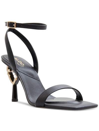 ALDO Womens Black Novelty Heart Embellishment Padded Ankle Strap Lovethrone Square Toe Sculpted Heel Buckle Heeled Sandal 8.5