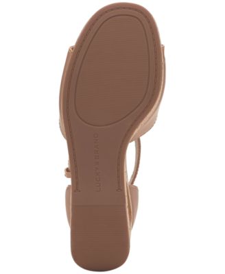 LUCKY BRAND Womens Beige 1" Cork-Like Platform Heel Cut Out Buckled Ankle Strap Padded Himmy Round Toe Wedge Zip-Up Leather Heeled M
