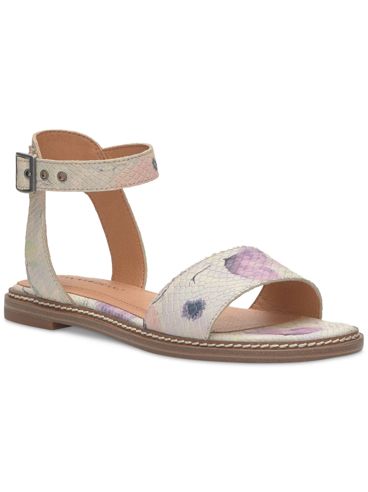 LUCKY BRAND Womens Pink Floral Snake Ankle Strap Padded Kimaya Round Toe Buckle Leather Sandals Shoes 9 M