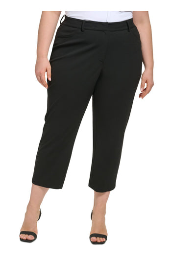 CALVIN KLEIN Womens Black Zippered Pocketed Hook And Bar Closure Wear To Work Cropped Pants Plus 24W