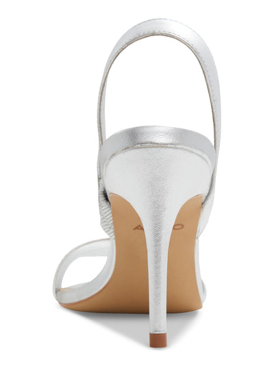 ALDO Womens Silver Slingback Strap Padded Metallic Pemela Almond Toe Stiletto Slip On Leather Dress Heeled Sandal 8 B