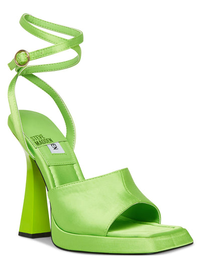 STEVE MADDEN Womens Green Wrapping Ankle Strap Padded Kendall Square Toe Sculpted Heel Buckle Dress Heeled Sandal 6 M