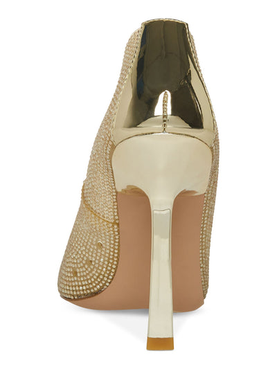 STEVE MADDEN Womens Gold Mixed Media Metallic Rhinestone Padded Martina Pointed Toe Stiletto Slip On Pumps Shoes 9 M