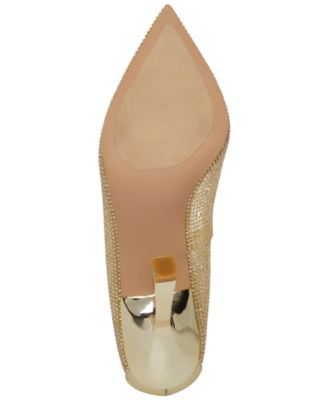 STEVE MADDEN Womens Gold Mixed Media Metallic Rhinestone Padded Martina Pointed Toe Stiletto Slip On Pumps Shoes M