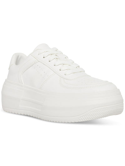 STEVE MADDEN Womens White 1-1/2" Platform Perforated Padded Perrin Round Toe Platform Lace-Up Sneakers Shoes 10 M