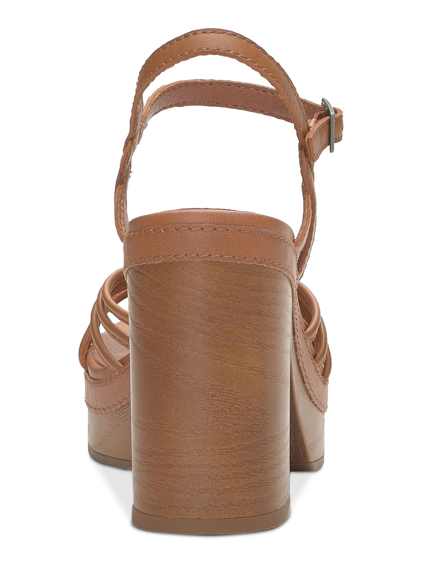 LUCKY BRAND Womens Brown 1" Platform Strappy Padded Ismene Round Toe Block Heel Buckle Leather Heeled Sandal 6 M