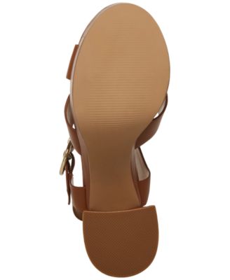 STEVE MADDEN Womens Brown 1.5 Platform Crisscross Straps Ankle Strap Cushioned Elkin Round Toe Block Heel Buckle Leather Heeled M