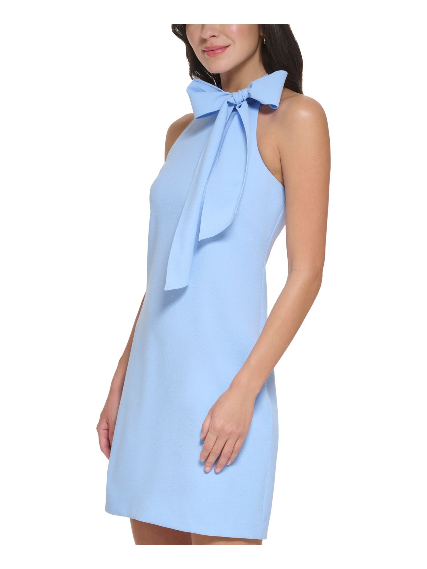 VINCE CAMUTO Womens Light Blue Open Back Zippered Bow Detail Lined Sleeveless Halter Short Party Shift Dress Petites 14P