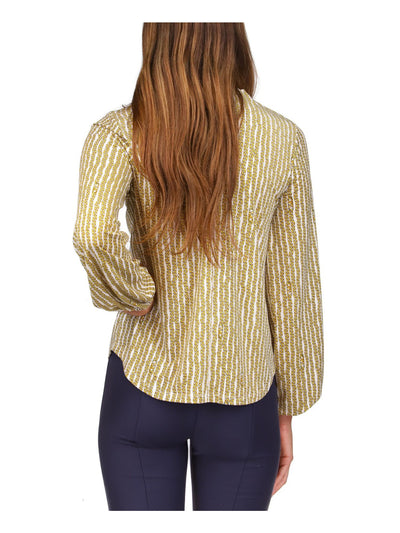 MICHAEL KORS Womens Unlined Long Sleeve Chain Collar Tie Curved Hem Round Neck Top