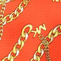 MICHAEL MICHAEL KORS Womens Orange Gathered Unlined Chain Tie Logo Graphic Long Sleeve Split Top