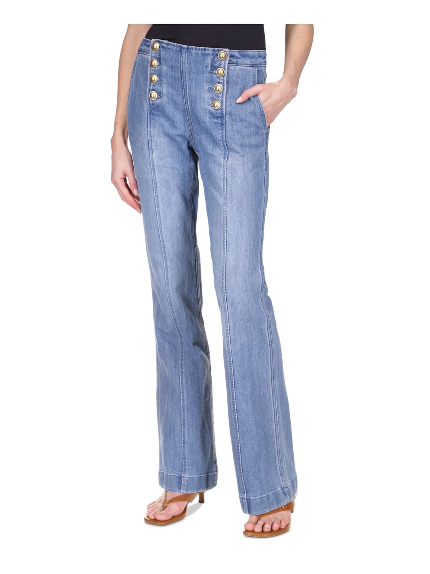 MICHAEL KORS Womens Blue Pocketed Double Button Closure Sailor Flare Jeans 10