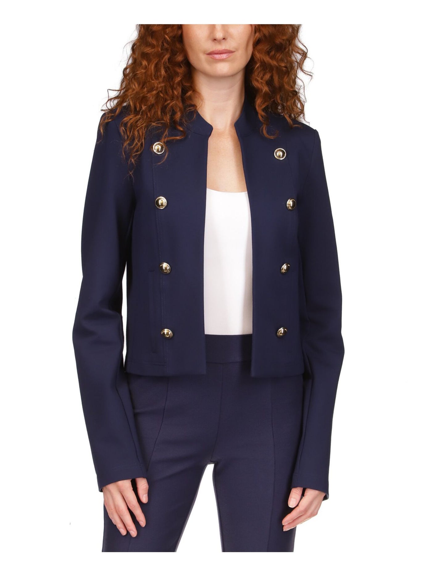 MICHAEL MICHAEL KORS Womens Navy Unlined Pocketed Button Detail Military Jacket M