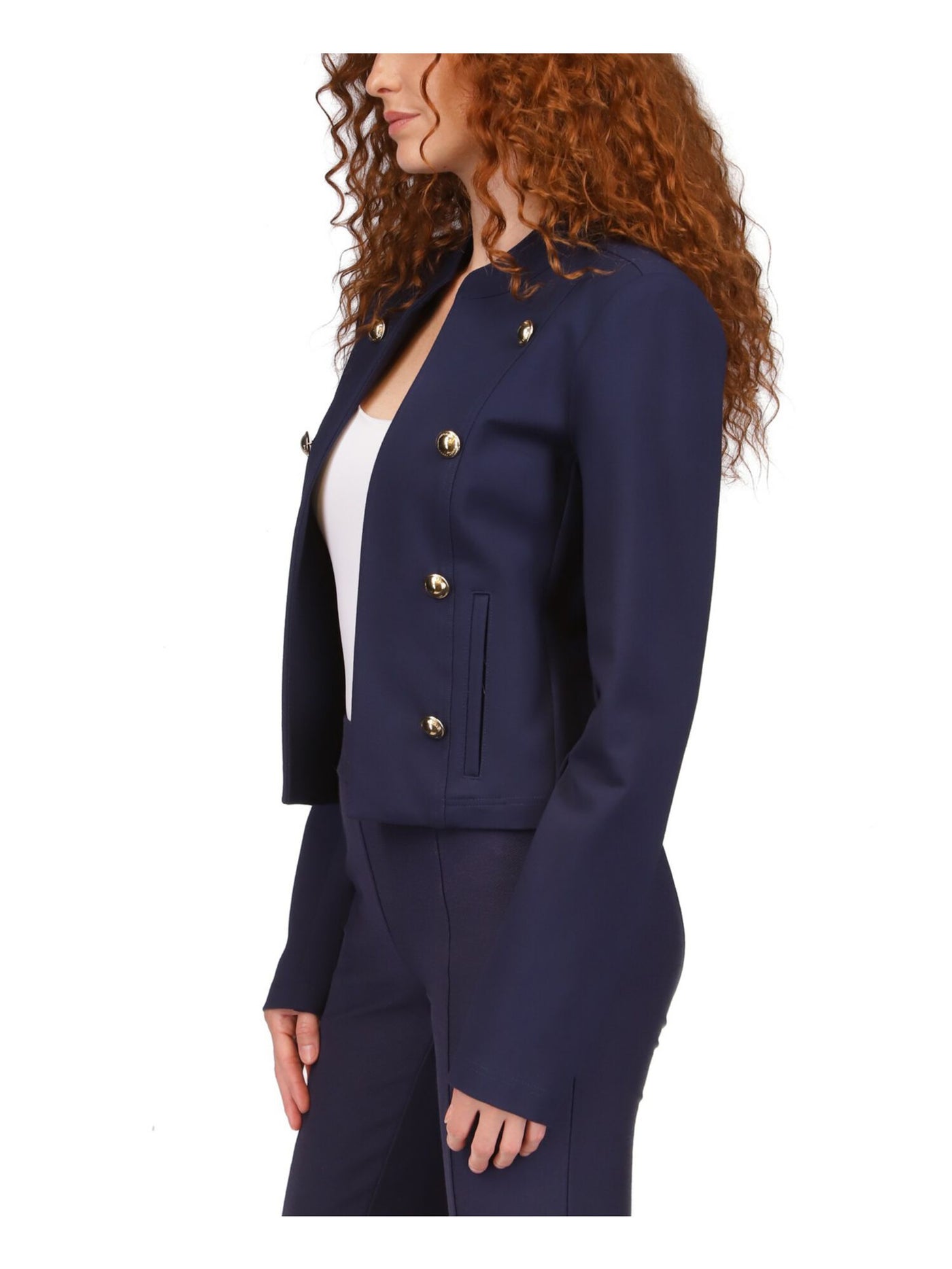 MICHAEL MICHAEL KORS Womens Navy Unlined Pocketed Button Detail Military Jacket S
