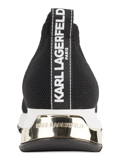 KARL LAGERFELD PARIS Womens Black Knit 1" Platform Back Pull-Tab Embroidered Padded Mirren Almond Toe Wedge Slip On Sneakers Shoes 6 M