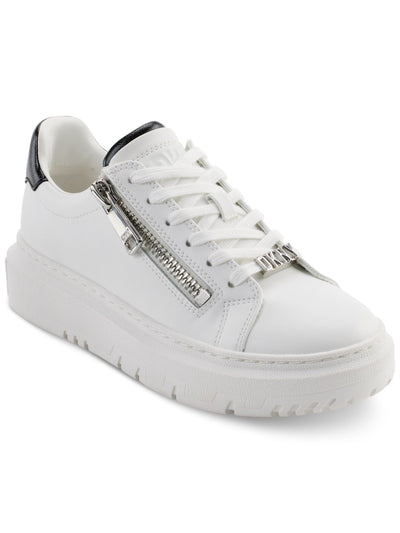 DKNY Womens White Zipper Logo Hardware Logo At Heel Padded Matti Round Toe Platform Lace-Up Leather Sneakers Shoes 6 M