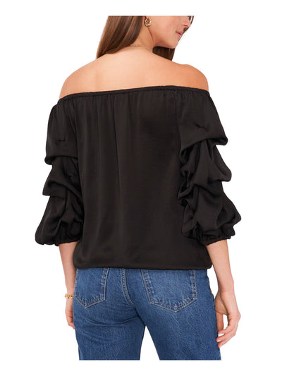 VINCE CAMUTO Womens Tie Ruched Lined Elasticized Sheer Balloon Sleeve Off Shoulder Cocktail Top