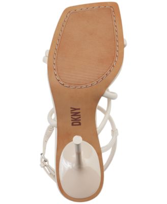 DKNY Womens Ivory Adjustable Ankle Strap Padded Strappy Padded Reia Square Toe Stiletto Buckle Leather Dress Slingback Sandal M